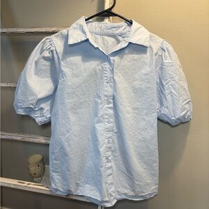 Light Blue Puff Sleeve Shirt